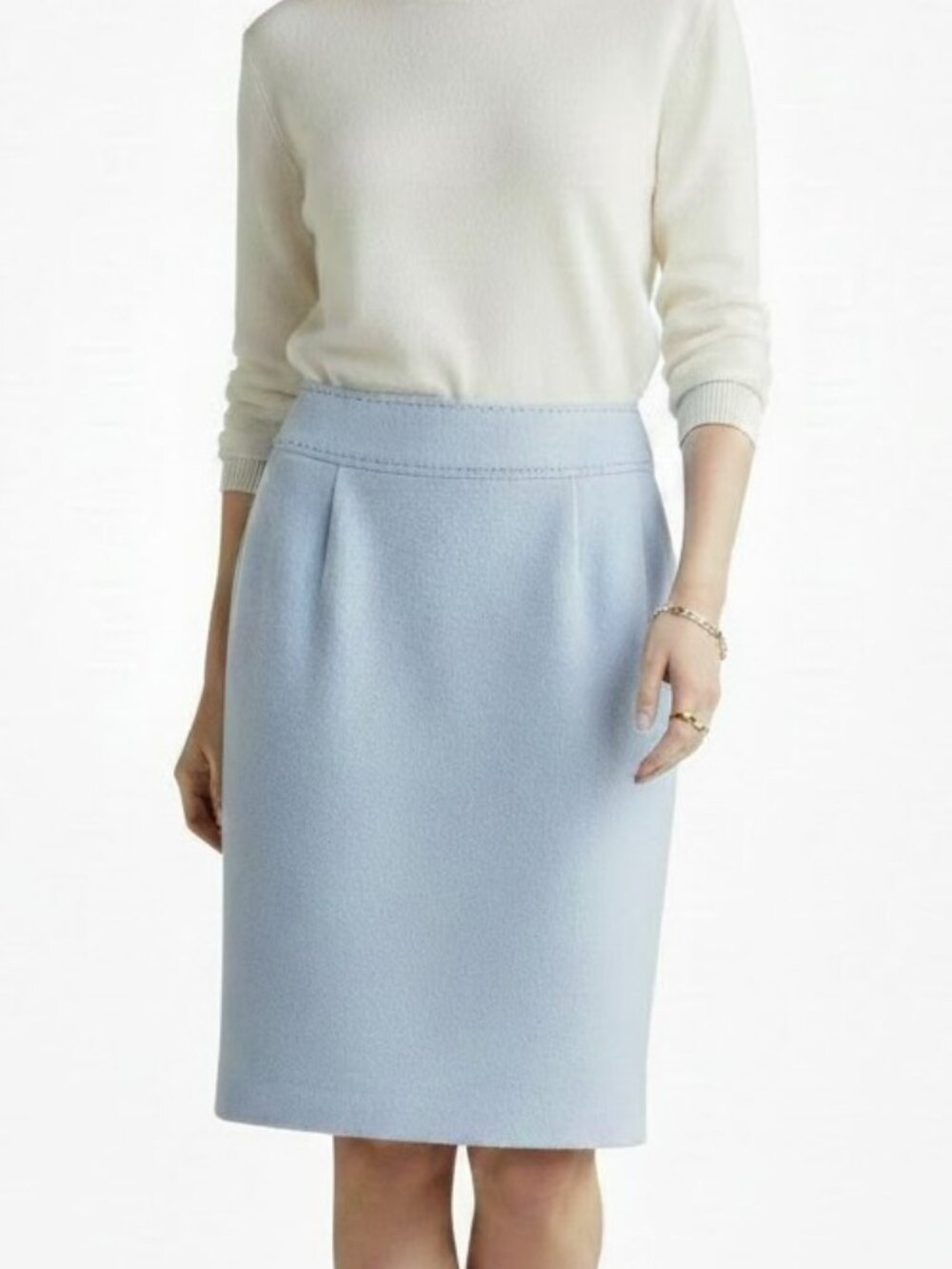 Carlisle Angora Wool Skirt Light Blue Hand Stitch Detail Straight Pencil (6)